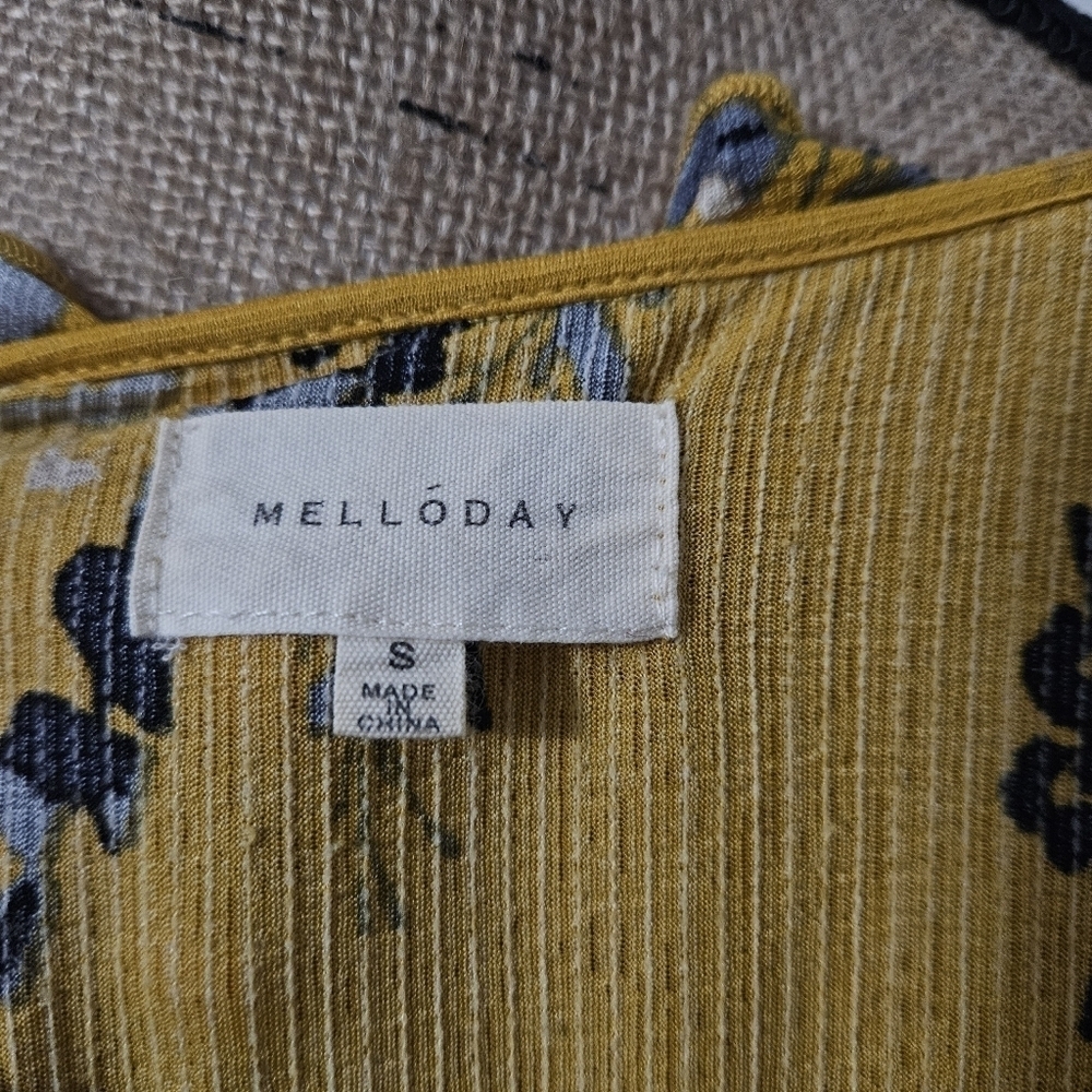 Melloday Yellow Floral Ruffled Blouse Size S - Picture 6 of 10